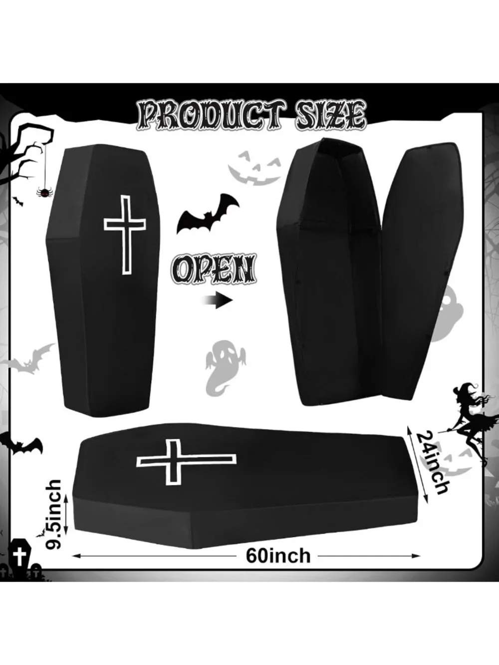 Life-Size Halloween Coffin Prop - Collapsible Scary Casket for Graveyard Decor